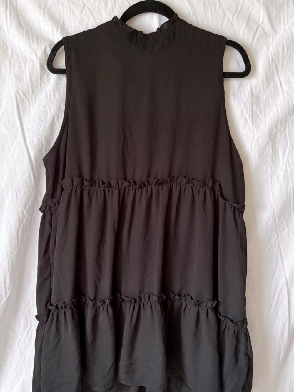 Black Ruffle Tiered Mini Dress High Neck Sleeveless Flowy Size 2XL